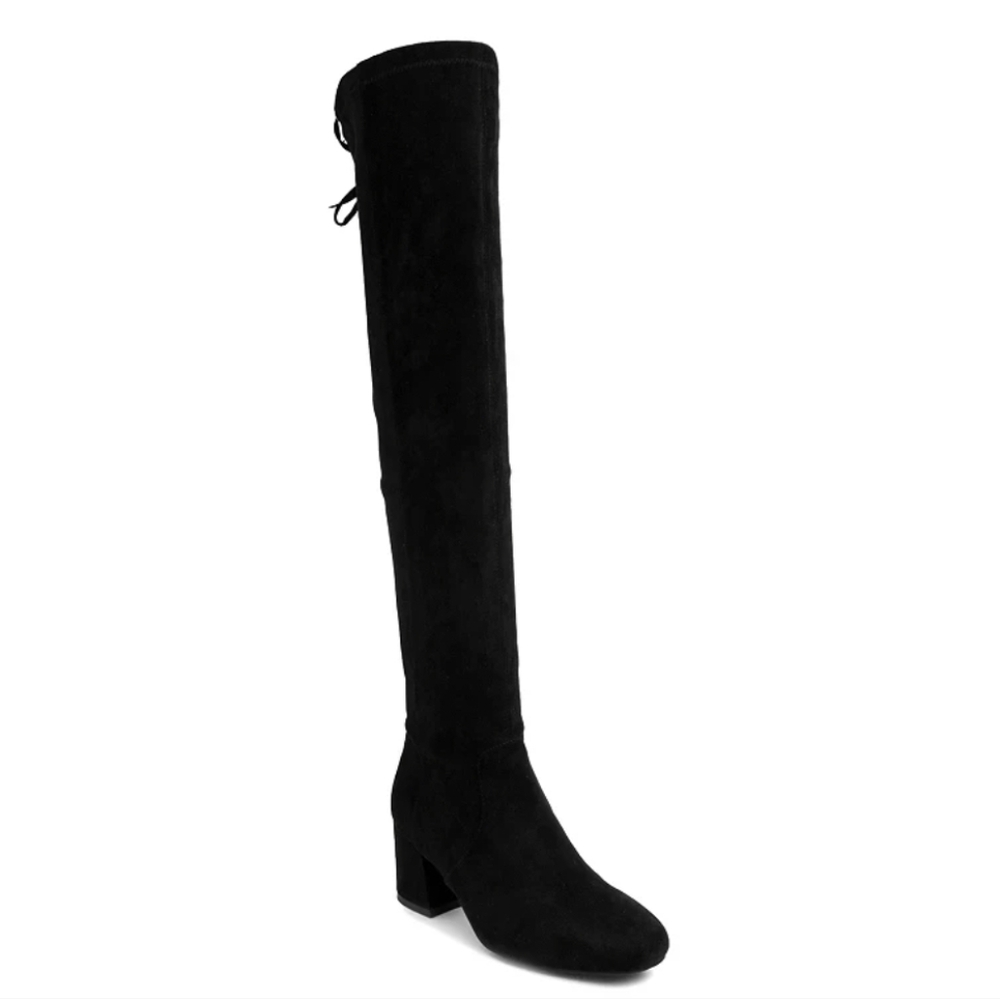 Sugar Black Zipper Accent Lace Ollie Almond Toe Dress Boots- 8.5